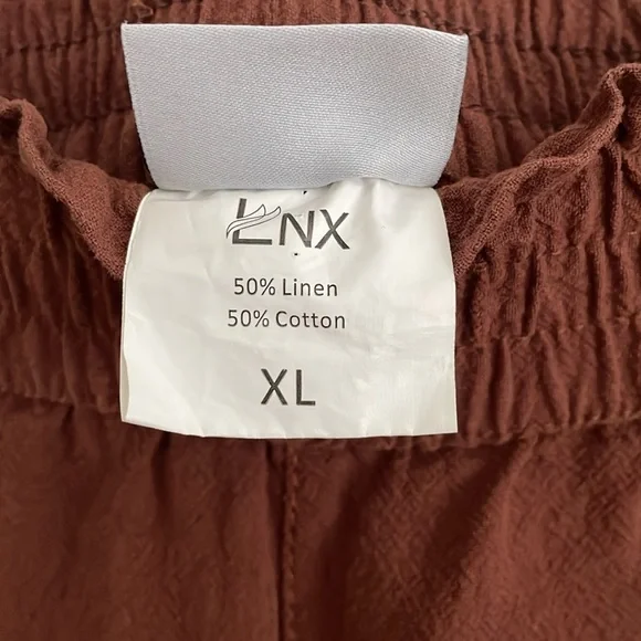LNX Burnt Orange Terracotta Linen Cotton Blend Pull On Elastic Waist Pants - Picture 2 of 7